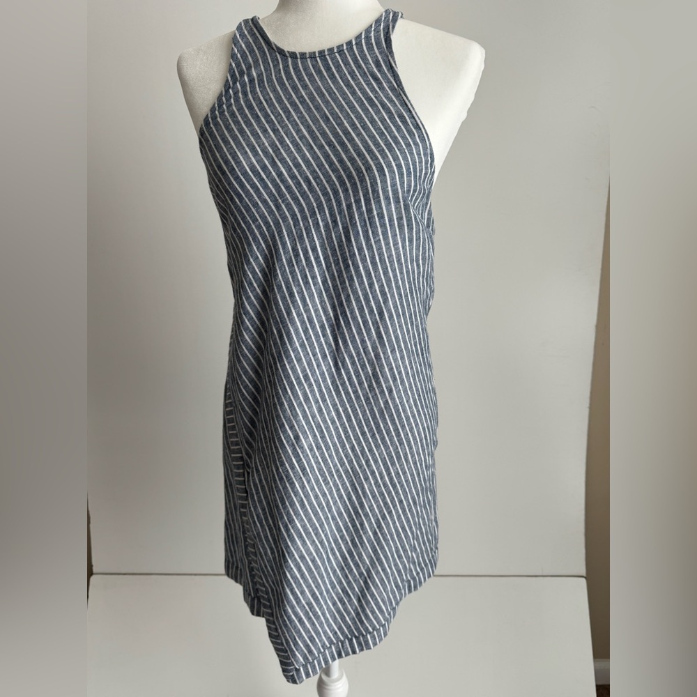 Free People Blue White Stripe Open Back‎ Small Mini Dress Asymmetrical High Neck